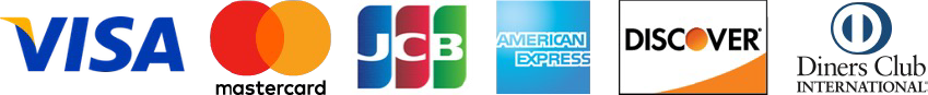 クレジットカードブランド左からVISA、mastercard、JCB、AMEX、DISCOVER、Diners